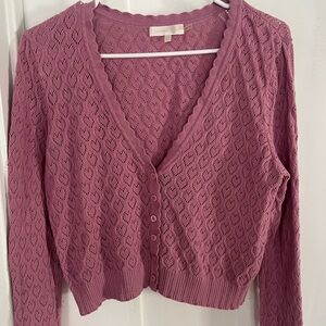 LoveShackFancy Janie Cropped cardigan in wild berry. Size Large.